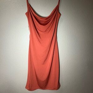 Rust Orange Cowl Neck Dress